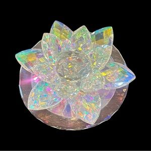 Crystal Lotus Flower Figurine 4” Multicolor